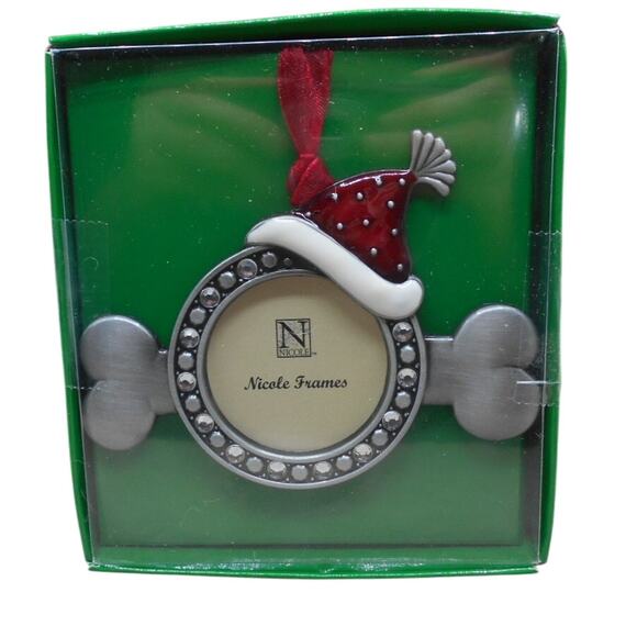 Bone Shape w/Santa Hat Pet Picture Frame Christmas Ornament NIB Nicole Frames - Picture 1 of 4